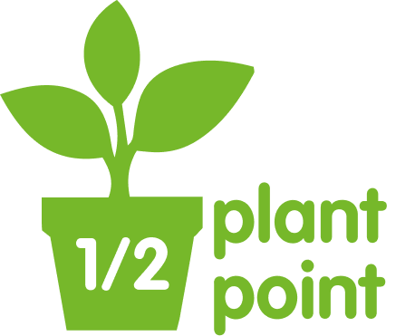 Green logo with a plant growing out of a pot, displaying "1/2" inside the pot and "plant point" to the right.