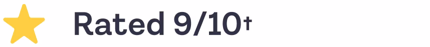Yellow star icon with text 'Rated 9/10+' indicating high satisfaction.