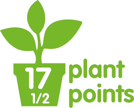Green potted plant graphic displaying '17 1/2 plant points' in white and green text.