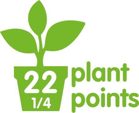 Green plant pot icon with "22 1/4" inside and "plant points" next to it.