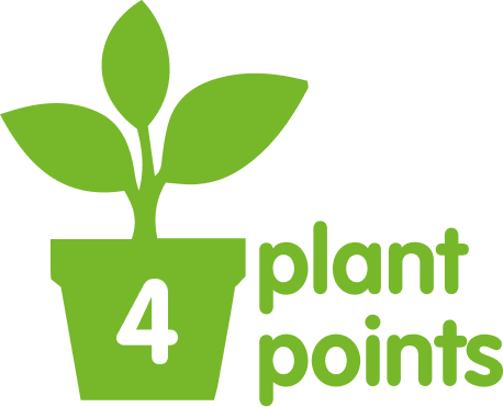 Logo of a green plant in a pot labeled '4' with 'plant points' text.