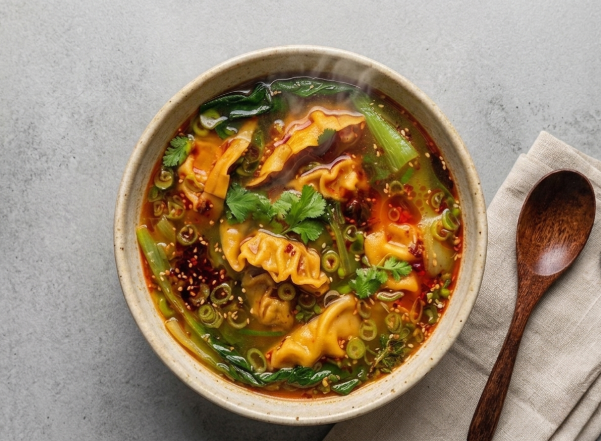 7-minute spicy gyoza soup