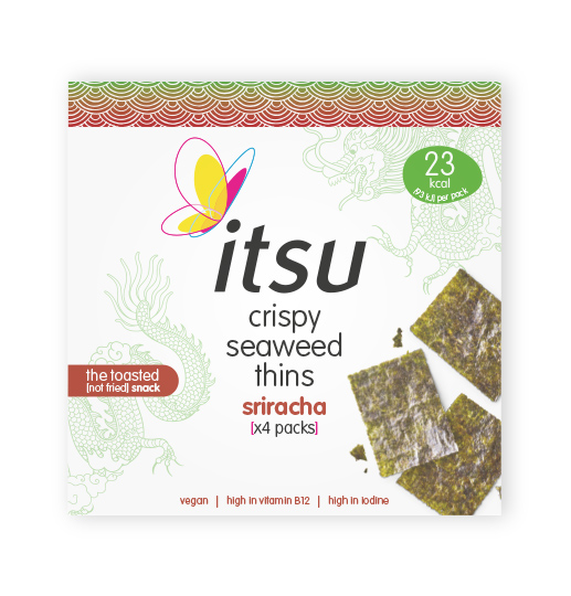 itsu crispy seaweed thins sriracha flavor snack box.