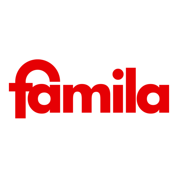 Red 'famila' logo with connected 'f' and 'a' on a clean white background.
