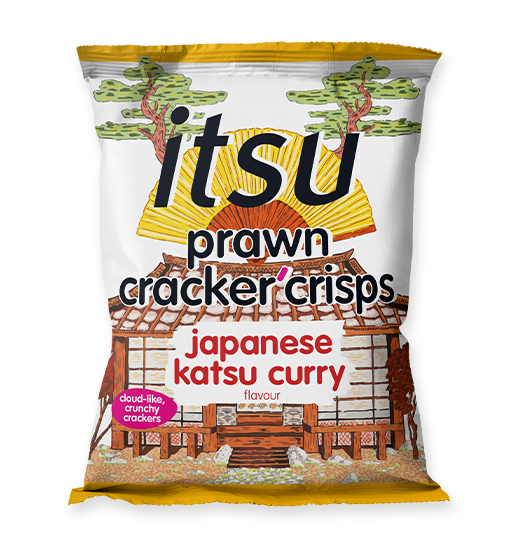 itsu prawn cracker crisps Japanese katsu curry bag with new look label.