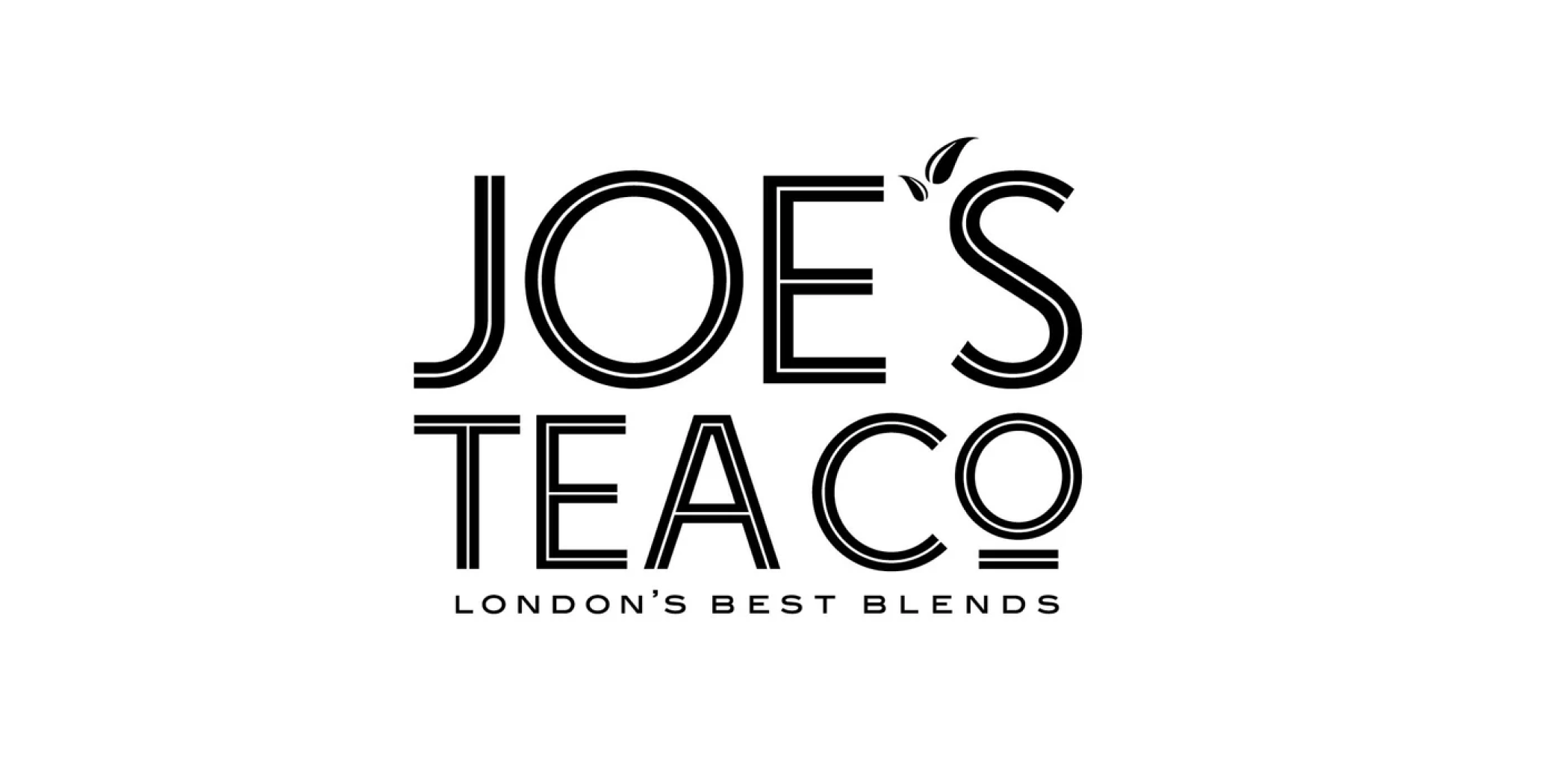 Joe's Tea Co logo featuring bold text, a small leaf, and the tagline London's Best Blends.