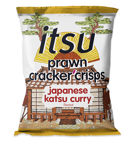 itsu prawn cracker crisps Japanese katsu curry flavor bag.