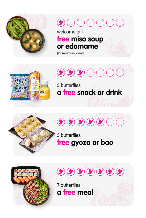 A welcome gift featuring a bowl of miso soup and a bowl of edamame.