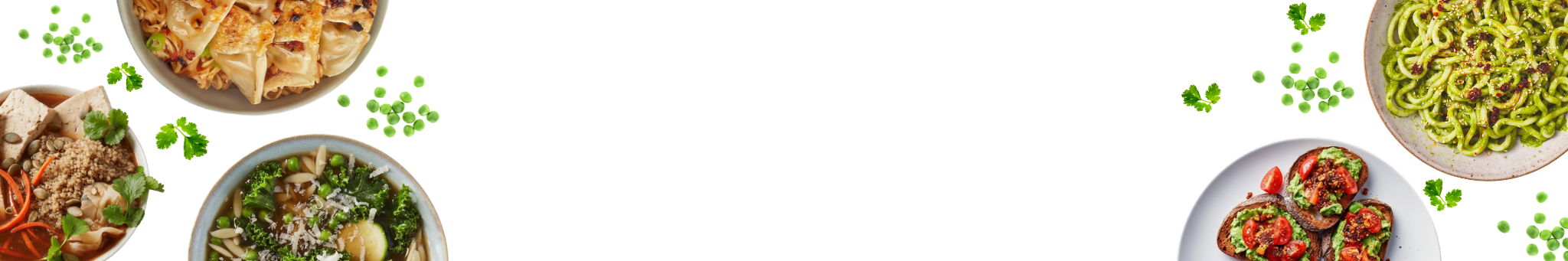 Diverse bowls of food including pasta, soup, guacamole, and a tomato dish.