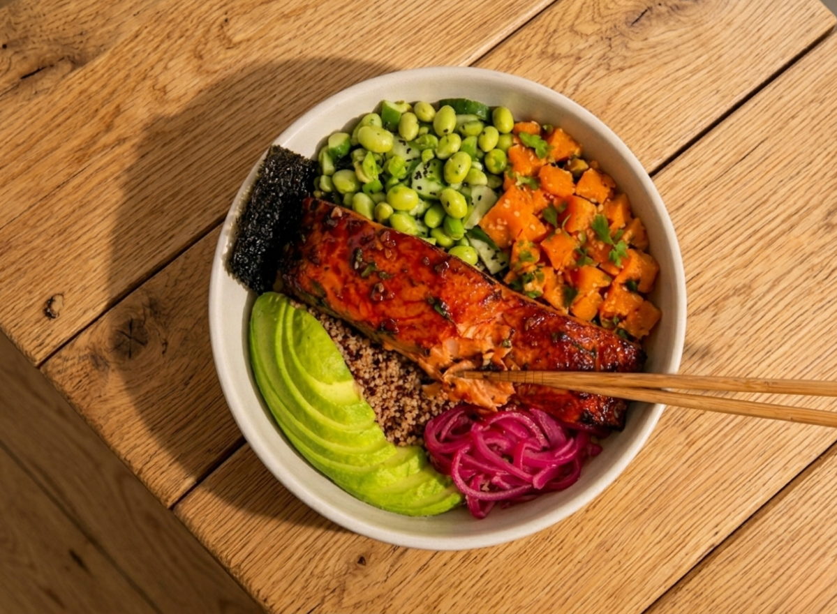 salmon glow’bowl with [3] skin-loving sides