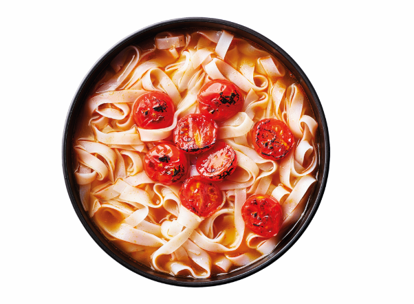 spicy chick’n noodle & broth pot with tomatoes