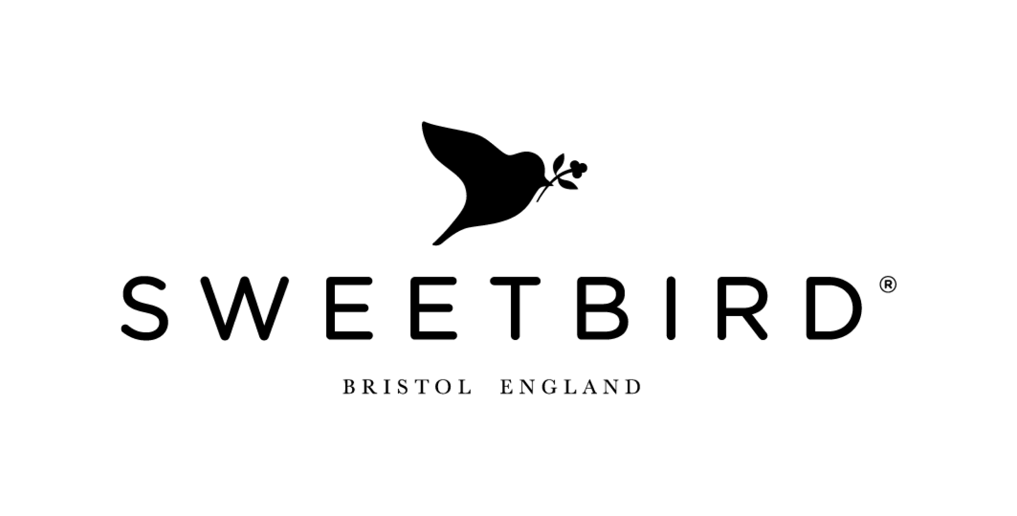 Sweetbird logo featuring a black bird carrying a leaf, with 'Bristol England' below.